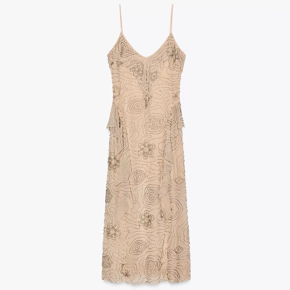Zara Beige Floral Maxi Dress